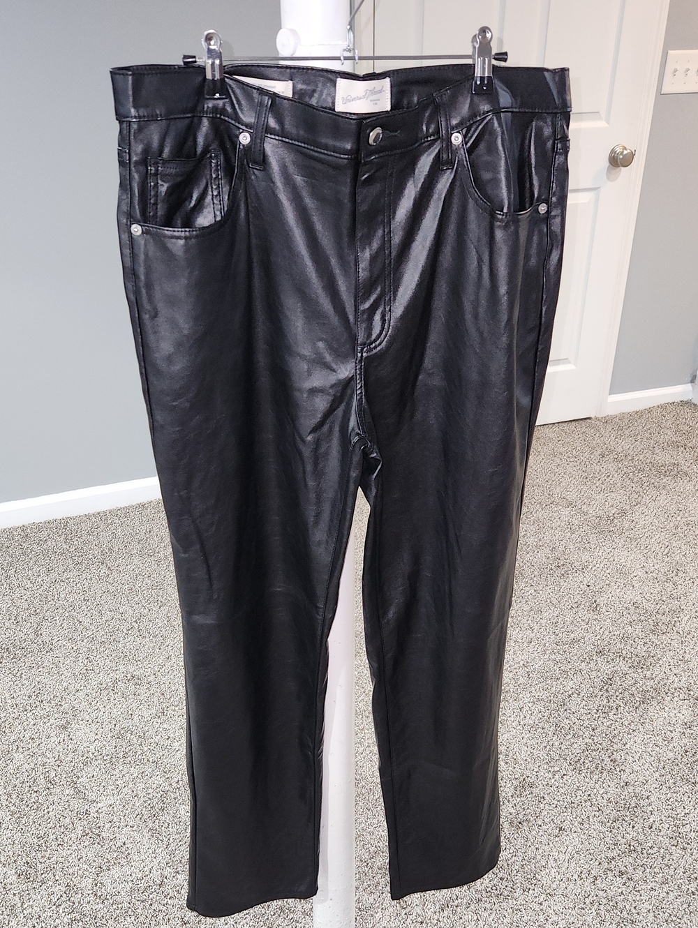 Womens Universal Thread Black Faux Leather Straight Jeans